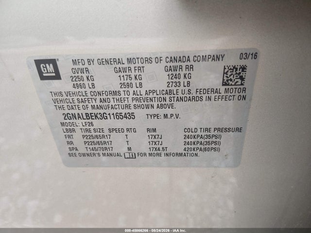 2GNALBEK3G1165435 Chevrolet EQUINOX LS