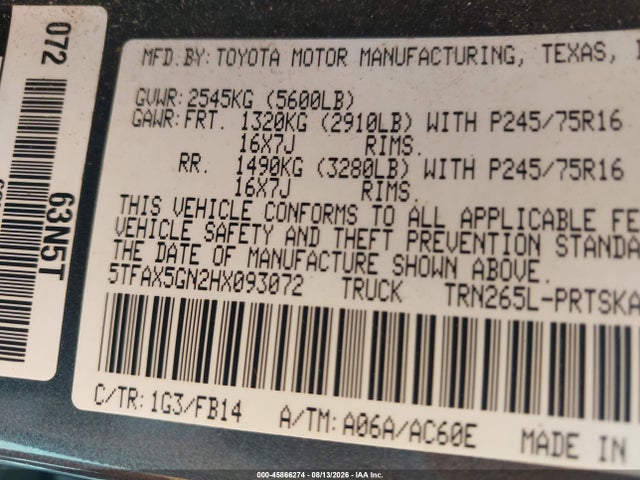 Toyota Tacoma Sr 2017 5TFAX5GN2HX093072 Image 9