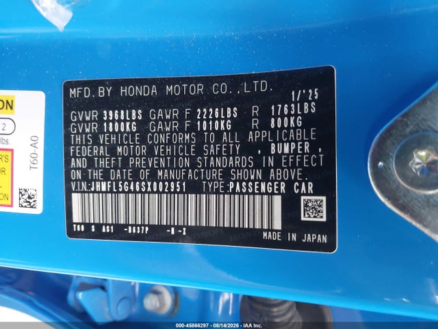 Honda CIVIC TYPE R 2025 JHMFL5G46SX002951 Image 9