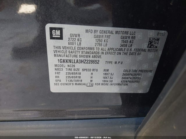 GMC Acadia Sle-2 2017 1GKKNLLA3HZ228652 Image 9