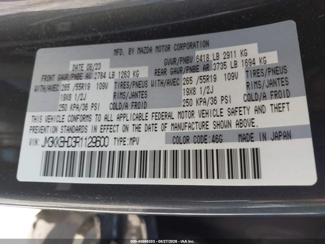 Aukcja sprzedaży 2024 Mazda Cx-90 3.3 Turbo Preferred, vin: JM3KKBHD3R1129600, numer aukcji: 45866303