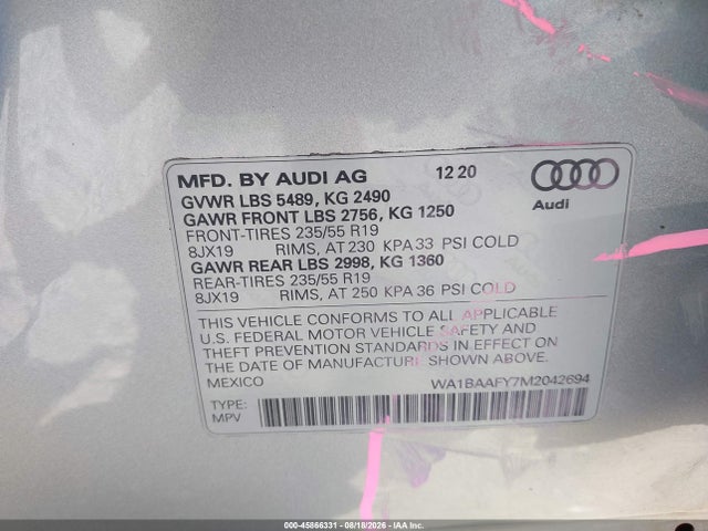 Aukcja sprzedaży 2021 Audi Q5 Premium Plus 45 Tfsi Quattro S Tronic, vin: WA1BAAFY7M2042694, numer aukcji: 45866331