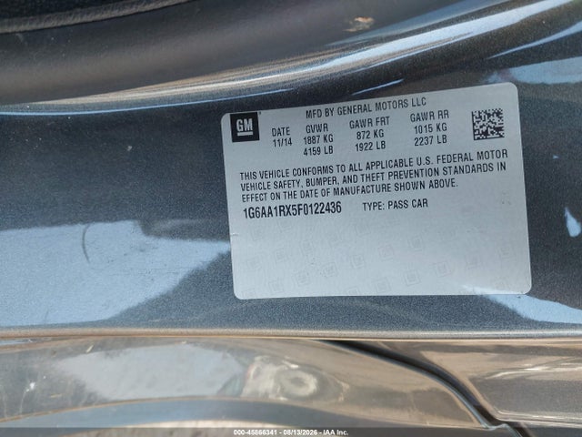 2015 Cadillac Ats Standard მანქანა იყიდება აუქციონზე, vin: 1G6AA1RX5F0122436, აუქციონის ნომერი: 45866341