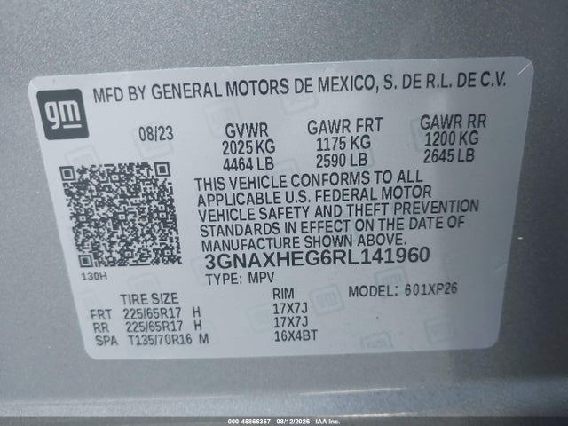45866357 :رقم المزاد ، 3GNAXHEG6RL141960 vin ، 2024 Chevrolet Equinox Ls مزاد بيع