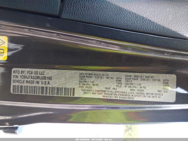 45866358 :رقم المزاد ، 1C6HJTAG3ML605168 vin ، 2021 Jeep Gladiator Sport S 4x4 مزاد بيع