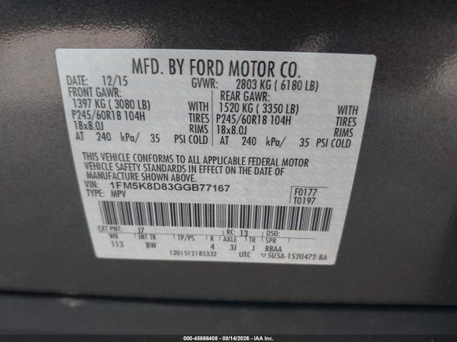 Ford EXPLORER XLT 2016 1FM5K8D83GGB77167 Image 9