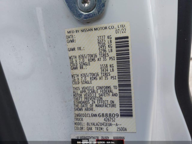 1N6ED1CL6NN688809 Nissan Frontier King Cab S 4x2