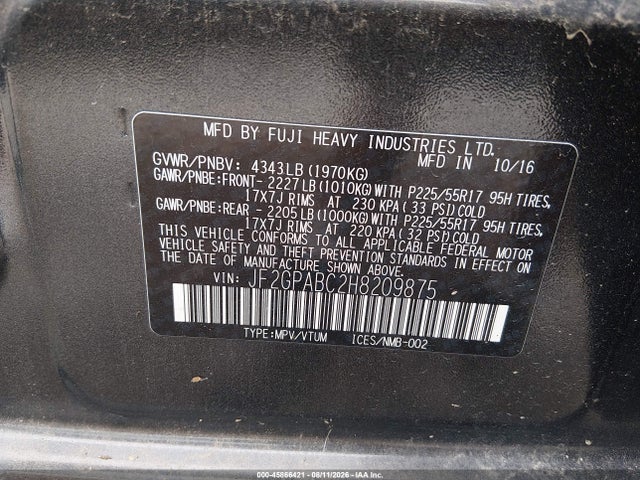 Продаж на аукціоні авто 2017 Subaru Crosstrek 2.0i Premium, vin: JF2GPABC2H8209875, номер лоту: 45866421