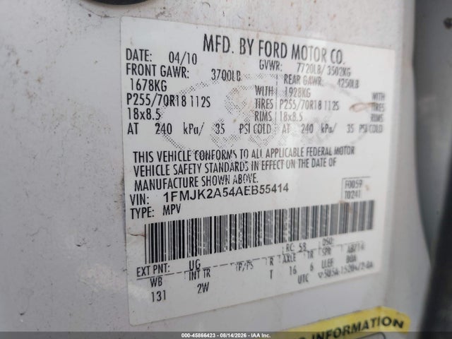 Продажа на аукционе авто 2010 Ford Expedition El Limited, vin: 1FMJK2A54AEB55414, номер лота: 45866423