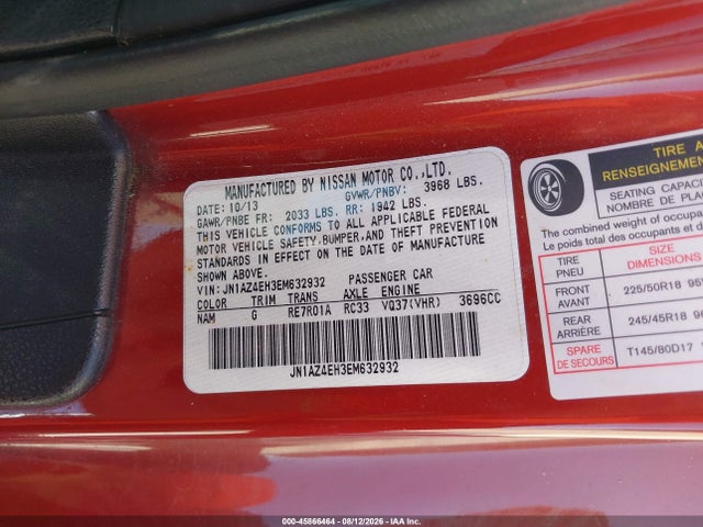 45866464 :رقم المزاد ، JN1AZ4EH3EM632932 vin ، 2014 Nissan 370z Touring مزاد بيع