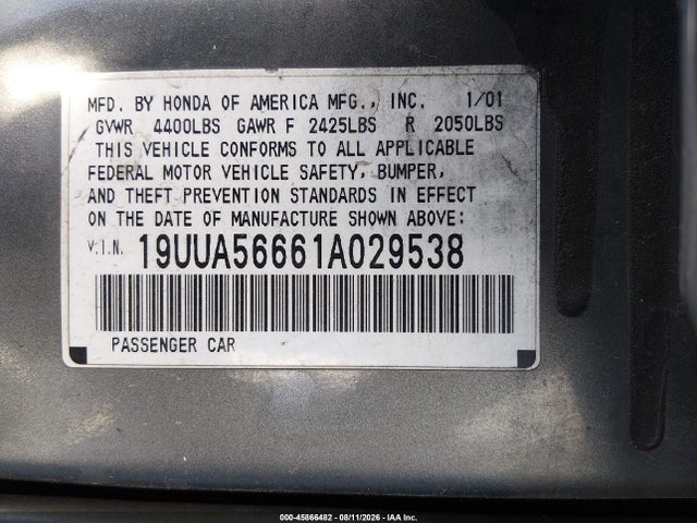 Aukcja sprzedaży 2001 Acura Tl 3.2, vin: 19UUA56661A029538, numer aukcji: 45866482
