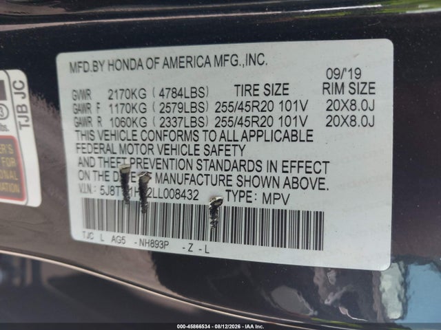 Продажа на аукционе авто 2020 Acura Rdx A-spec Package, vin: 5J8TC1H62LL008432, номер лота: 45866534