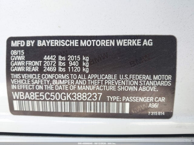 Продажа на аукционе авто 2016 Bmw 328d, vin: WBA8E5C50GK388237, номер лота: 45866548