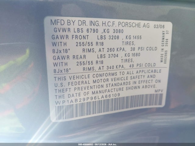 Продаж на аукціоні авто 2006 Porsche Cayenne S/s Titanium Edition, vin: WP1AB29P96LA66109, номер лоту: 45866552