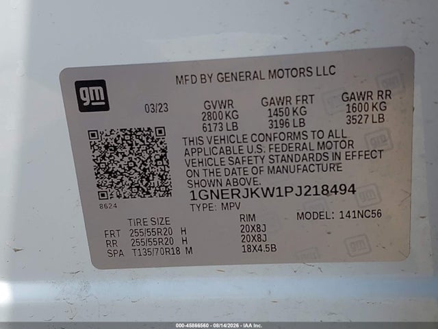 Продаж на аукціоні авто 2023 Chevrolet Traverse Fwd Rs, vin: 1GNERJKW1PJ218494, номер лоту: 45866560