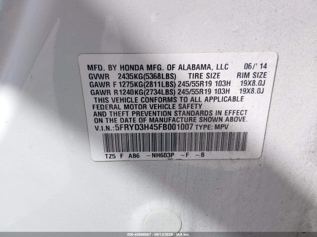 Acura Mdx Technology Package 2015 5FRYD3H45FB001007 Image 9