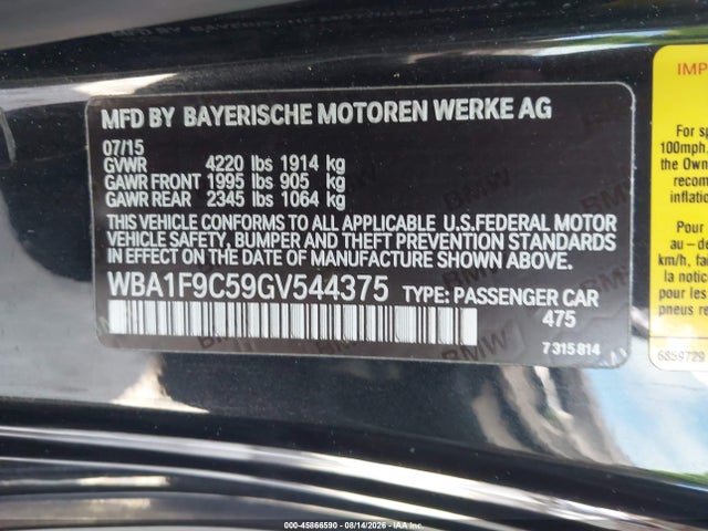 Aukcja sprzedaży 2016 Bmw 228i, vin: WBA1F9C59GV544375, numer aukcji: 45866590