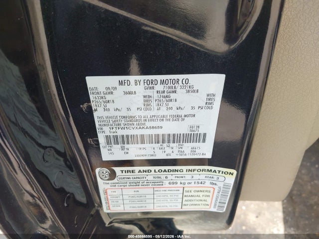 Продаж на аукціоні авто 2010 Ford F-150 Fx2 Sport/harley-davidson/king Ranch/lariat/platinum/xl/xlt, vin: 1FTFW1CVXAKA58659, номер лоту: 45866595