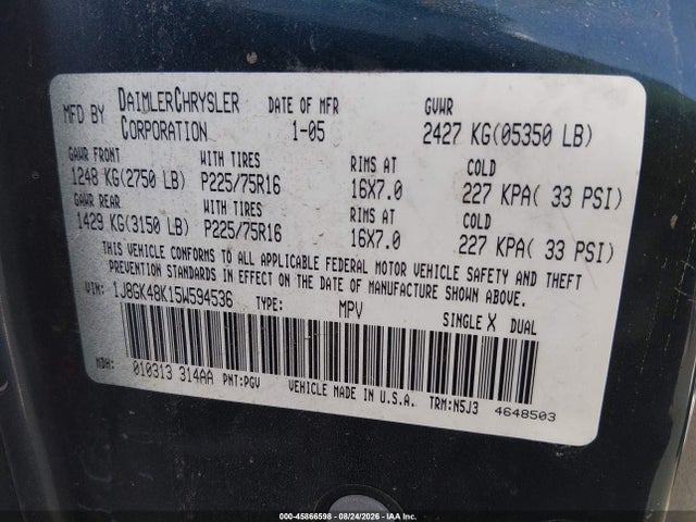 Продаж на аукціоні авто 2005 Jeep Liberty Sport, vin: 1J8GK48K15W594536, номер лоту: 45866598