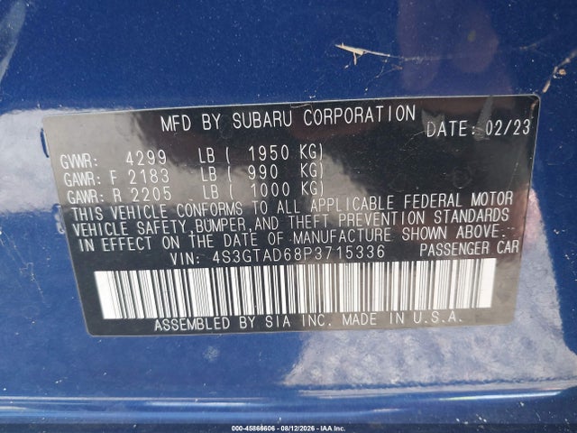 2023 Subaru Impreza Premium 5-door მანქანა იყიდება აუქციონზე, vin: 4S3GTAD68P3715336, აუქციონის ნომერი: 45866606