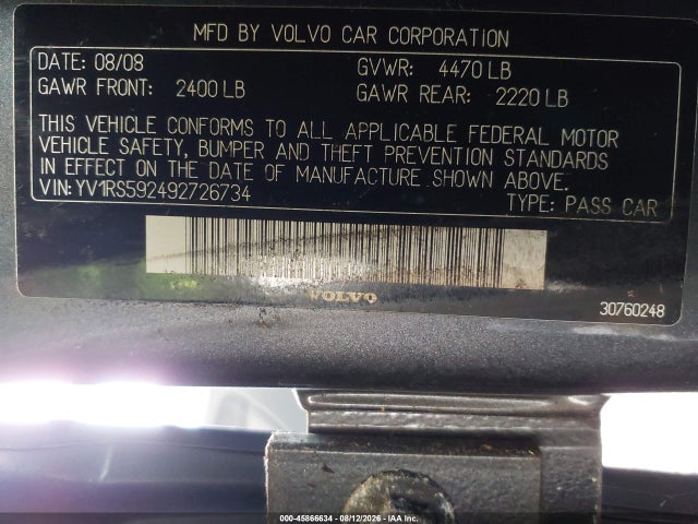 Продажа на аукционе авто 2009 Volvo S60 2.5t/2.5t Special Edition, vin: YV1RS592492726734, номер лота: 45866634