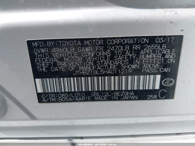 45866652 :رقم المزاد ، JTHBZ1BL5HA011219 vin ، 2017 Lexus Gs 350 مزاد بيع