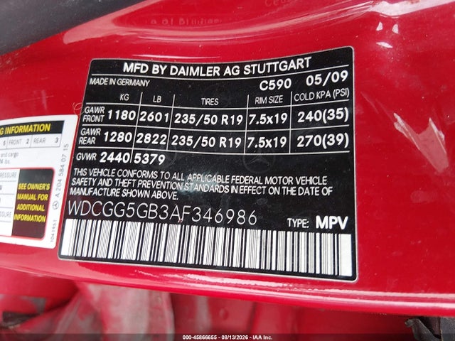 45866655 :رقم المزاد ، WDCGG5GB3AF346986 vin ، 2010 Mercedes-benz Glk 350 مزاد بيع