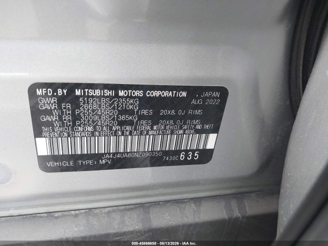 Продажа на аукционе авто 2022 Mitsubishi Outlander Black Edition S-awc/se 2.5 S-awc/se Launch Edition S-awc, vin: JA4J4UA80NZ090350, номер лота: 45866658