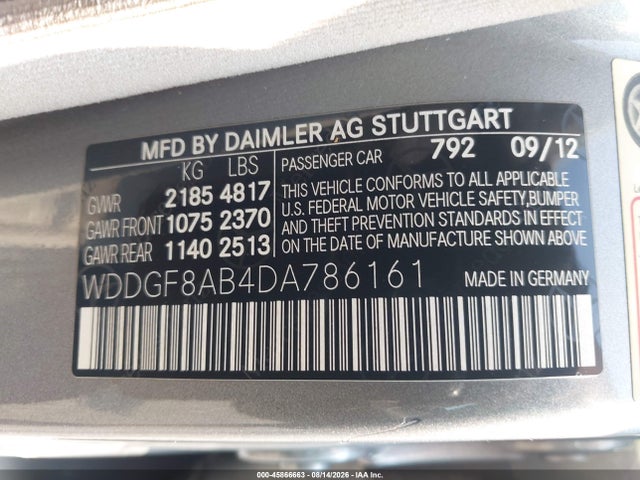 45866663 :رقم المزاد ، WDDGF8AB4DA786161 vin ، 2013 Mercedes-benz C 300 Sport 4matic مزاد بيع