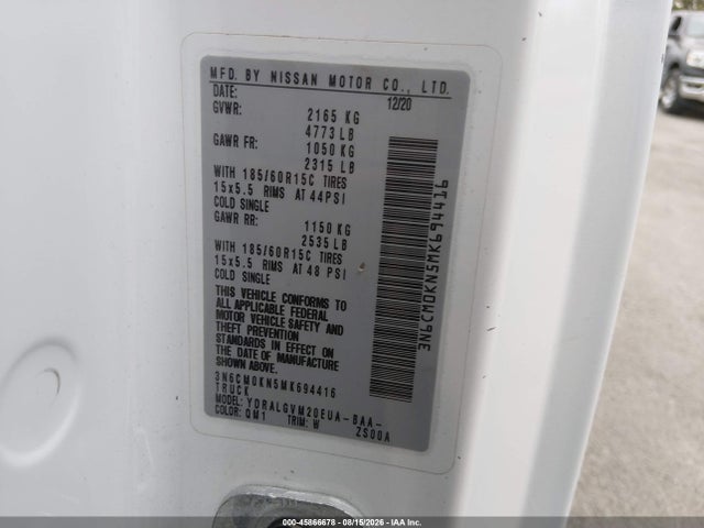 Aukcja sprzedaży 2021 Nissan Nv200  Cargo Sv Xtronic Cvt, vin: 3N6CM0KN5MK694416, numer aukcji: 45866678