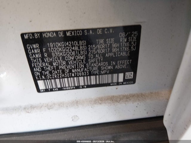 Aukcja sprzedaży 2026 Honda Hr-v Awd Lx, vin: 3CZRZ2H30TM706923, numer aukcji: 45866688