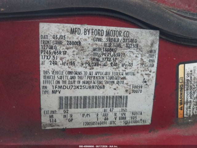 Продаж на аукціоні авто 2005 Ford Explorer Xlt/xlt Sport, vin: 1FMDU73K25UB87068, номер лоту: 45866698