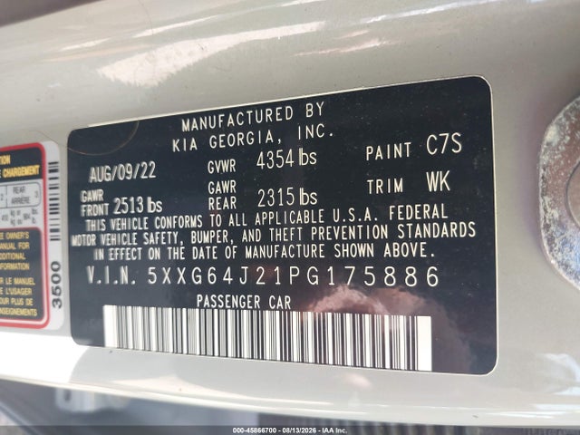Aukcja sprzedaży 2023 Kia K5 Gt-line, vin: 5XXG64J21PG175886, numer aukcji: 45866700