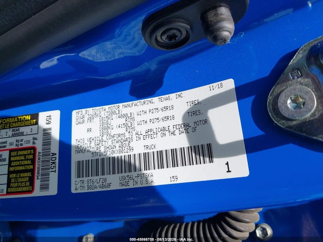 2019 Toyota Tundra Trd Pro 5.7l V8 მანქანა იყიდება აუქციონზე, vin: 5TFDY5F10KX801299, აუქციონის ნომერი: 45866708