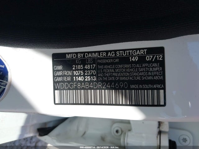 45866714 :رقم المزاد ، WDDGF8AB4DR244690 vin ، 2013 Mercedes-benz C 300 Sport 4matic مزاد بيع