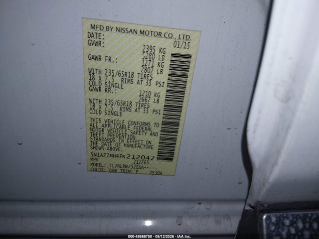 5N1AZ2MH4FN212042 Nissan MURANO SL