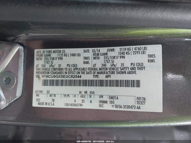 Продажа на аукционе авто 2014 Ford Escape Se, vin: 1FMCU9GX5EUC82544, номер лота: 45866765