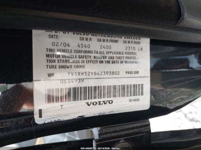 Продажа на аукционе авто 2004 Volvo S60 R, vin: YV1RH52Y842393802, номер лота: 45866775