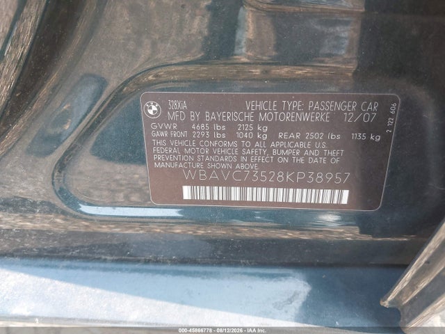 Продаж на аукціоні авто 2008 Bmw 328xi, vin: WBAVC73528KP38957, номер лоту: 45866778