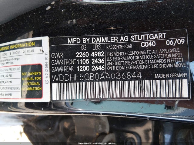2010 Mercedes-benz E 350 მანქანა იყიდება აუქციონზე, vin: WDDHF5GB0AA036844, აუქციონის ნომერი: 45866783