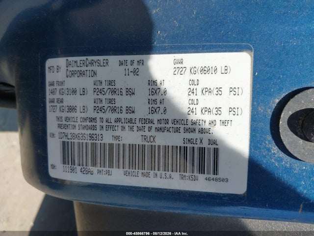 Aukcja sprzedaży 2003 Dodge Dakota Sport/sxt, vin: 1D7HL38X63S196313, numer aukcji: 45866796