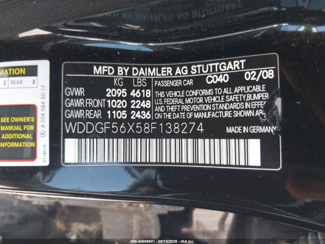 Продаж на аукціоні авто 2008 Mercedes-benz C 350 Sport, vin: WDDGF56X58F138274, номер лоту: 45866801