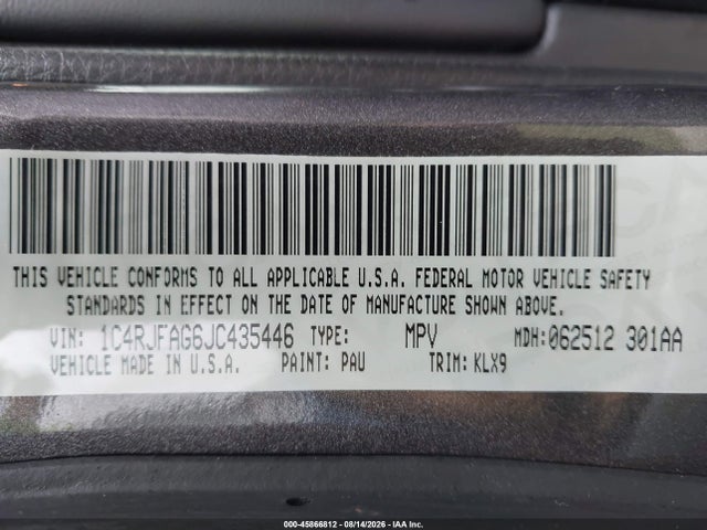 Aukcja sprzedaży 2018 Jeep Grand Cherokee Altitude 4x4, vin: 1C4RJFAG6JC435446, numer aukcji: 45866812