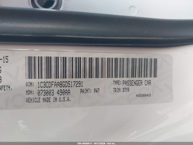 45866813 :رقم المزاد ، 1C3CDFAA8GD517291 vin ، 2016 Dodge Dart Se مزاد بيع