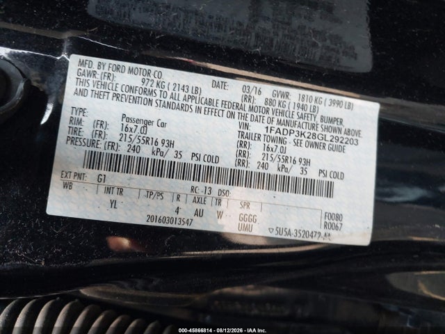 Ford FOCUS SE 2016 1FADP3K28GL292203 Image 9