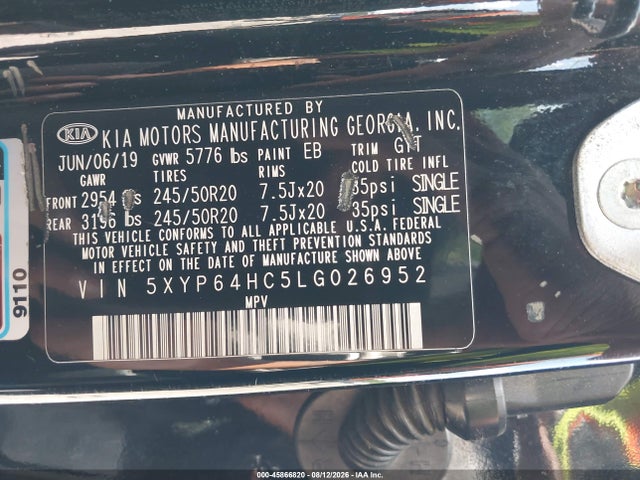 45866820 :رقم المزاد ، 5XYP64HC5LG026952 vin ، 2020 Kia Telluride S مزاد بيع