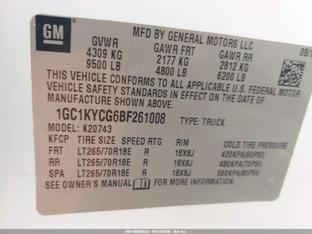 Aukcja sprzedaży 2011 Chevrolet Silverado 2500hd Ltz, vin: 1GC1KYCG6BF261008, numer aukcji: 45866832