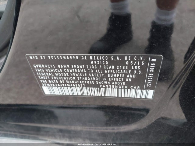 Продаж на аукціоні авто 2015 Volkswagen Jetta 2.0l S, vin: 3VW2K7AJ2FM409977, номер лоту: 45866859