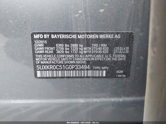 2016 Bmw X5 Xdrive35i მანქანა იყიდება აუქციონზე, vin: 5UXKR0C51G0P33494, აუქციონის ნომერი: 45866880