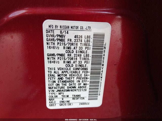 Nissan Rogue Select S 2014 JN8AS5MV4EW722128 Image 9